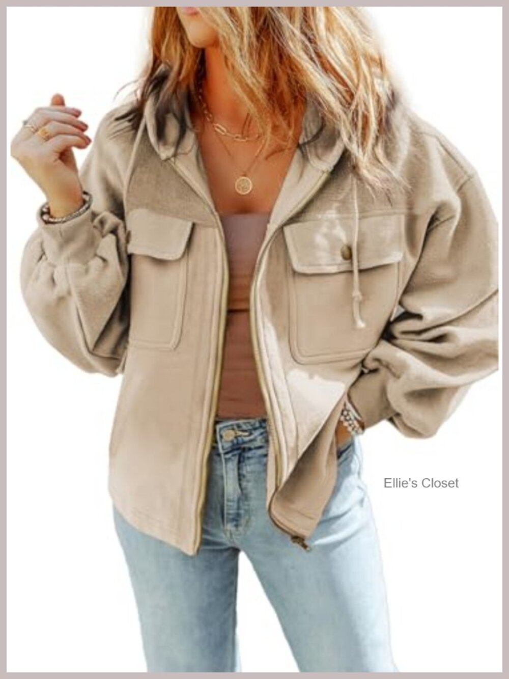 Women's Fuzzy Sherpa Hooded Zip Up Casual Jacket with Pockets